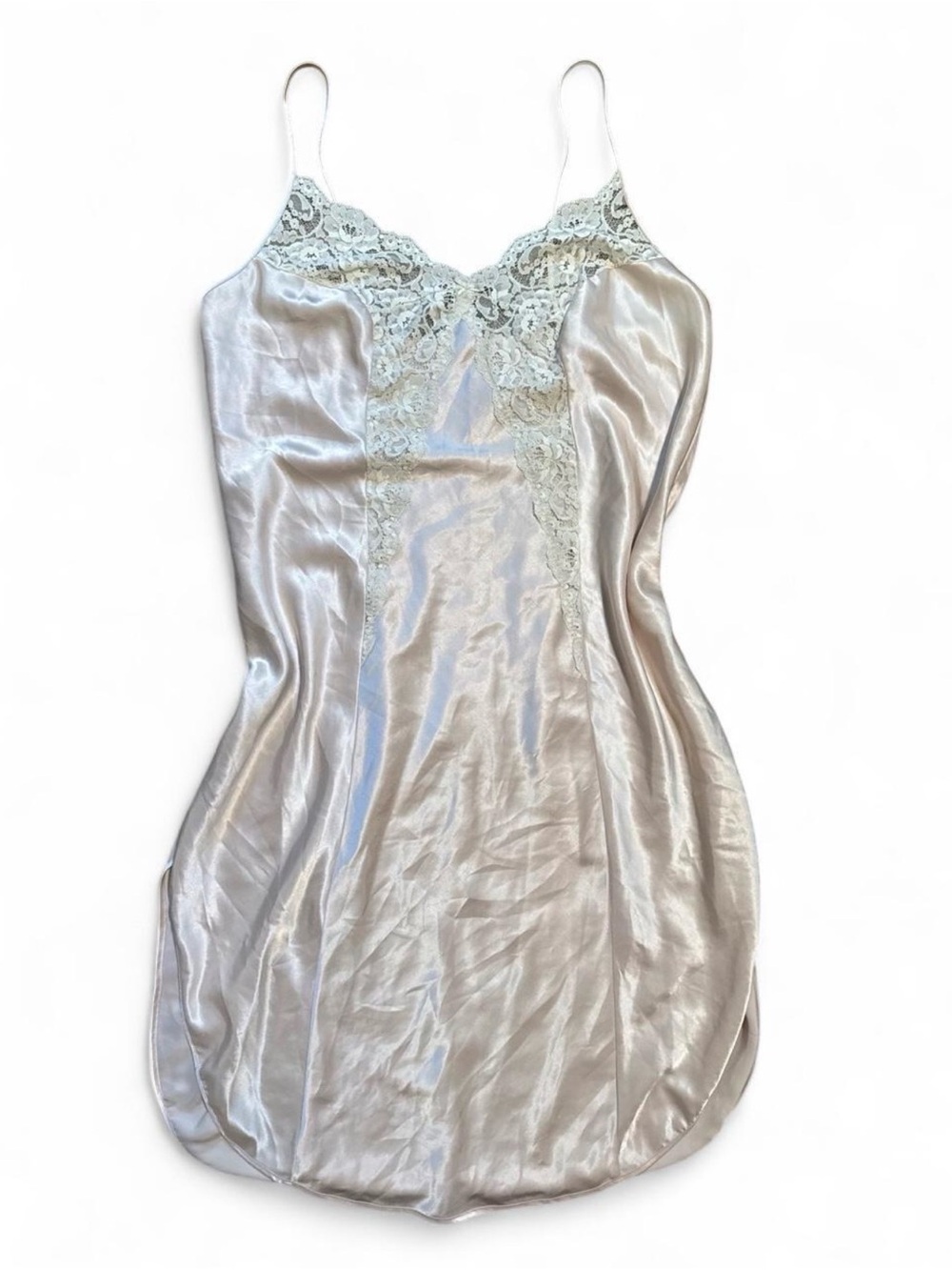 Vintage 1990’s Coquette Danbury Satin Lace-Trim Maxi Slip Dress in Baby Pink